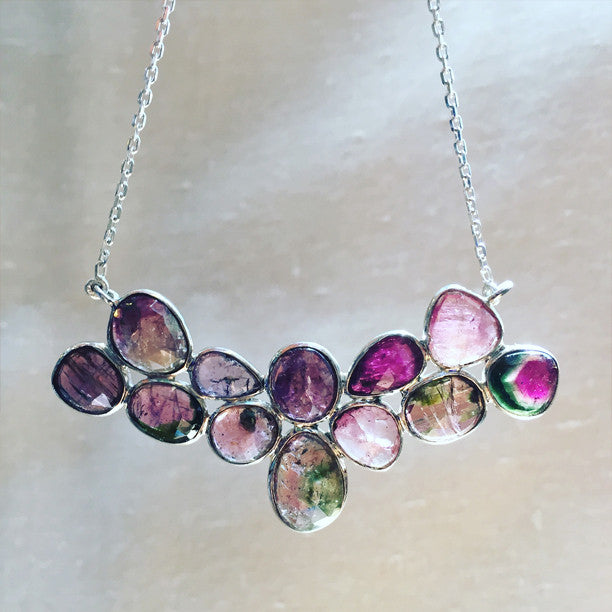 Pink and Green Tourmaline Silver Necklace